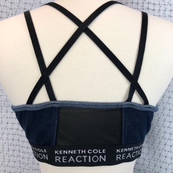 KENNETH COLE- Denim Mesh Athleisure Sports Bra - Picture 6 of 8